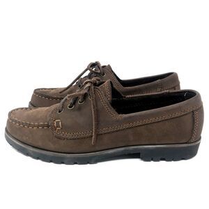 G.H. Bass Boat Shoes Womens Sz 8 Nubuck Leather Brown Lace Up Moccasins Loafers